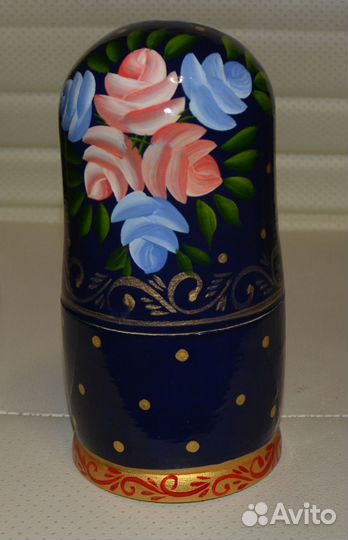 Матрёшка «Полевые цветы» синий платок 5 кукольная