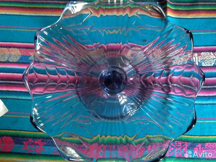 Ваза для фруктов на ножке цветное стекло СССР