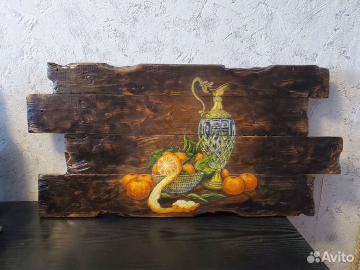 Картина натюрморт на щите от упаковочного ящика