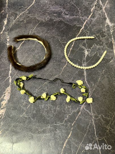 Меховой ободок жемчуг венок