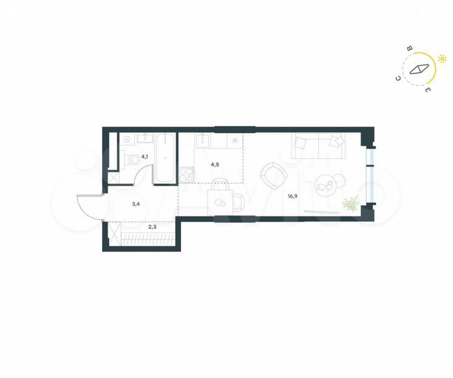 Квартира-студия, 31,2 м², 8/19 эт.