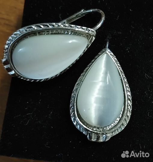 Серьги с камнем кошачий глаз