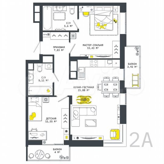 2-к. квартира, 78,5 м², 17/25 эт.
