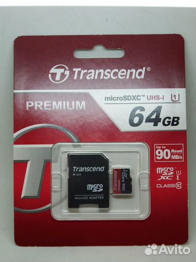 Transcend microsdxc 64Gb TS64gusdu1 + SD адаптер