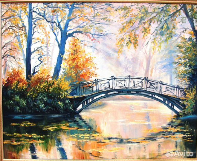 Картина маслом на холсте пейзаж с мостиком