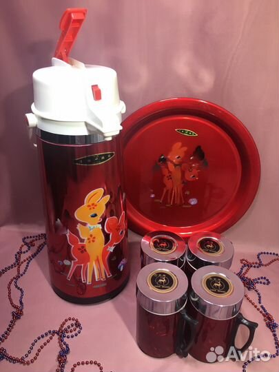 Китайский ретро-термос 2л и 4 термо-кружки