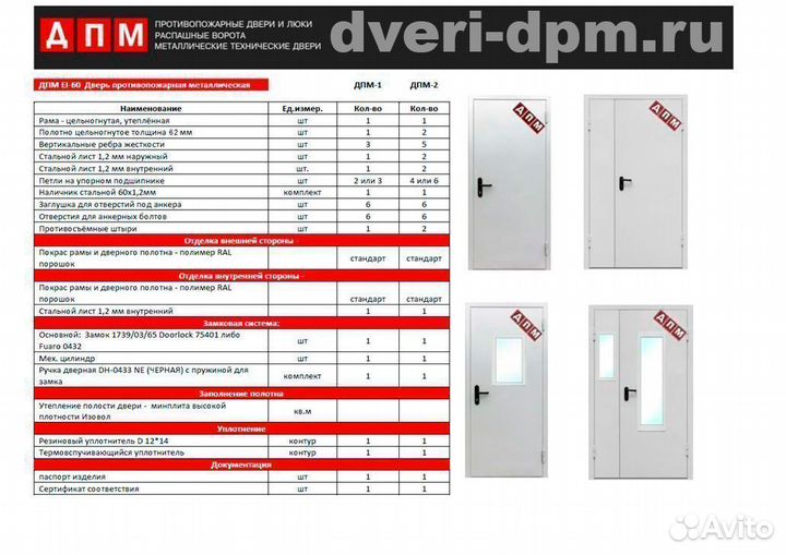 Двери противопожарные стальные EI 60