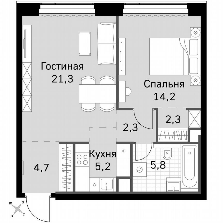 1-к. квартира, 55,8 м², 48/48 эт.