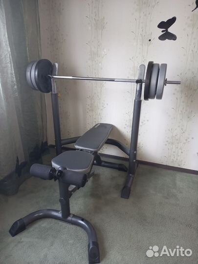 Скамья для жима со стойками и штангой бу