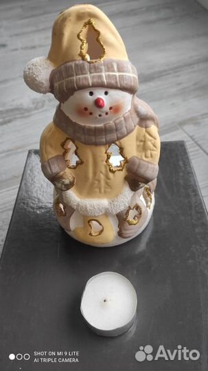 Подсвечник Снеговик 17 см со свечкой
