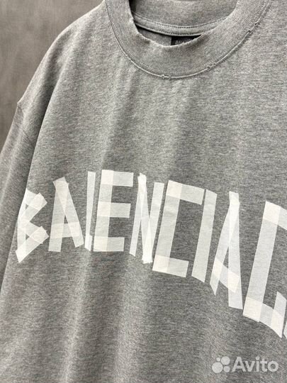 Футболка Balenciaga скотч серая оверсайз