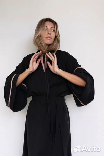 Платье кимоно на запах черное 42-48р