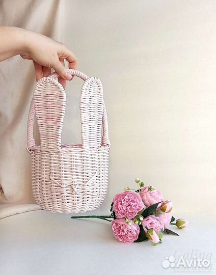 Корзина зайка. Плетеная детская корзина