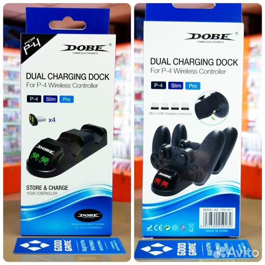 PS4. Зарядная станция Dobe для 2 геймпадов. Новая