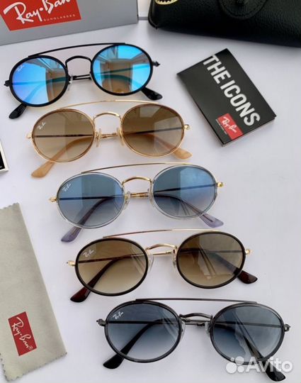 Очки ray ban oval double Bridge голубые