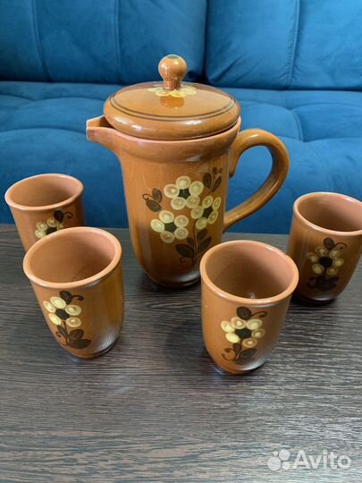 Кувшин керамический с 4 стаканами, набор новый