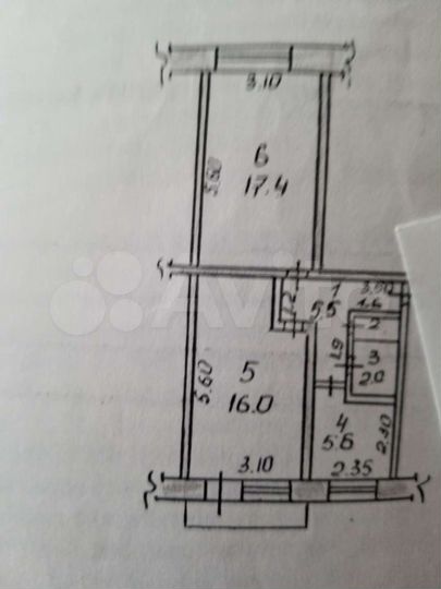 Комната 16 м² в 2-к., 5/5 эт.