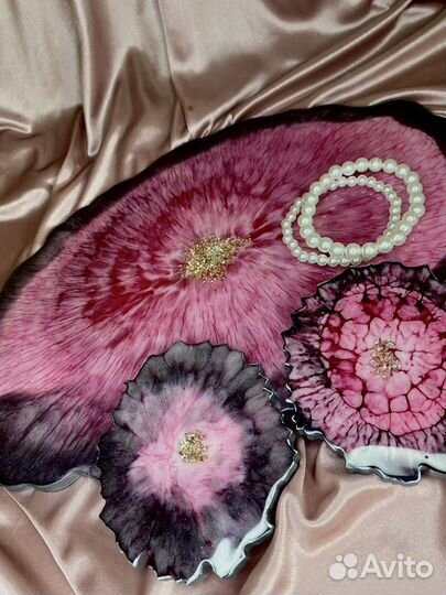 Поднос + 2 шт подставки под бокалы-кружки набор