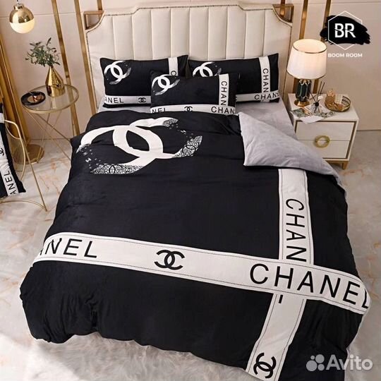 Постельное бельё Chanel микровельвет черное