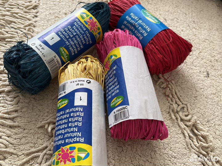 Рафия в рулонах, 4 цвета