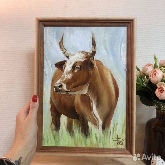 Картина маслом с рамкой «В поле»