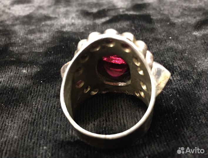 Мельхиор кольцо с крупным розовым камнем