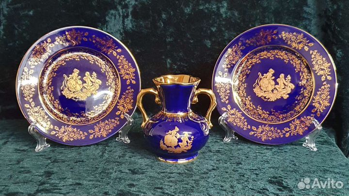 Набор из двух тарелок и вазы, фарфор, Limoges, Фра