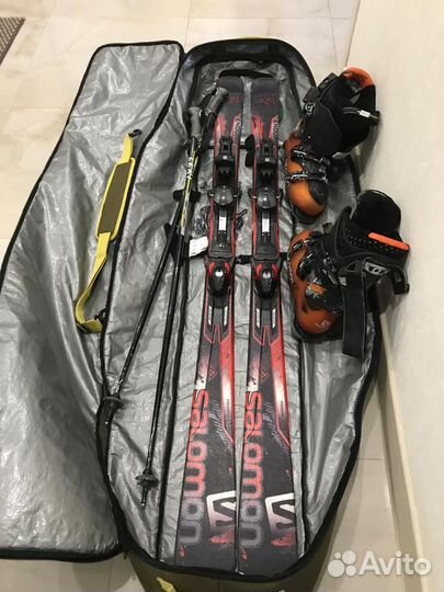 Горные лыжи Саломон, ботинки Саломон, палки чехол