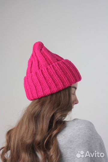 Шапка вязаная фуксия