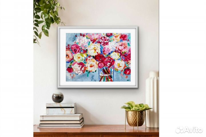 Картина Пионы маслом цветы на холсте 30х40 см