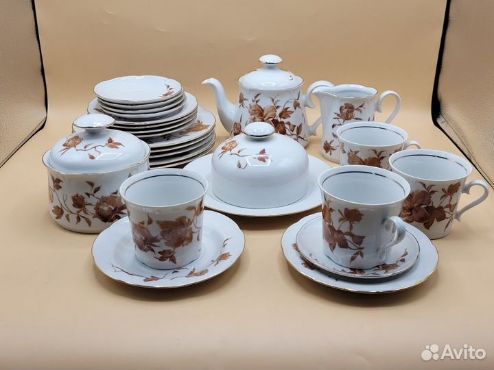 Сервиз чайный 24 пр фарфор Цветы Jlmenau гдр