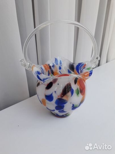 Ваза конфетница СССР цветное стекло