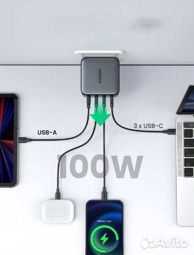Зарядное устройство Ugreen CD226 USB-A+3xUSB-C 100