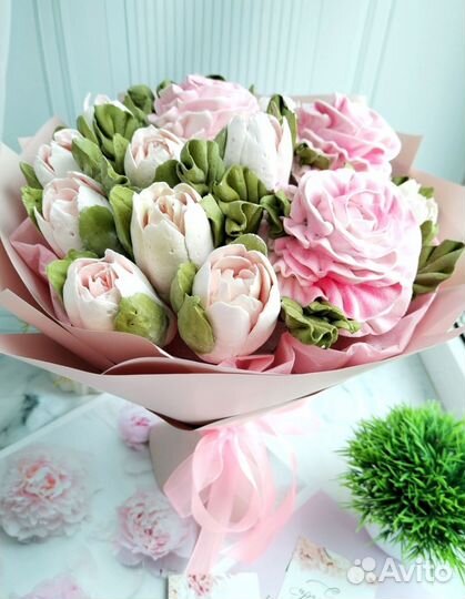 Тюльпаны из зефира, букет к 8 марта