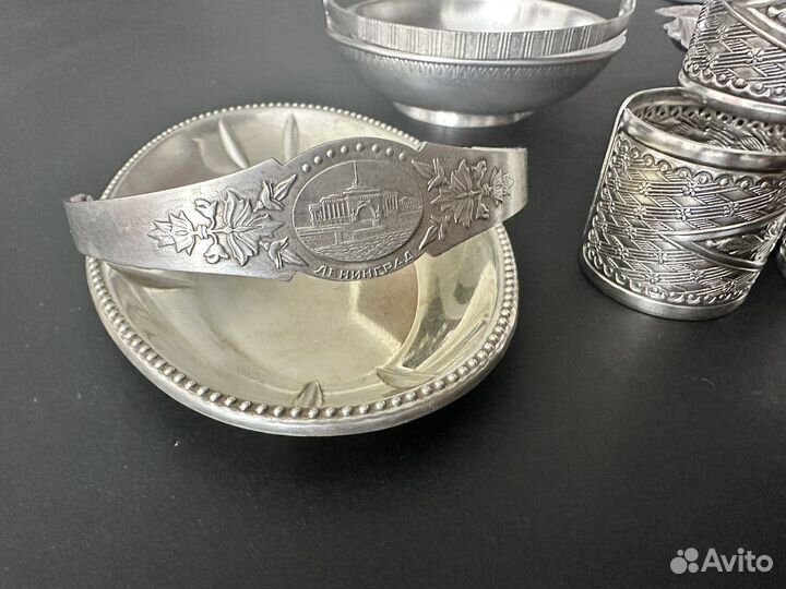 Мельхиор СССР икорница, кольца, конфетница
