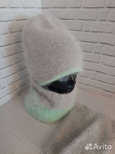 Шапка двойная снуд варежки ангора