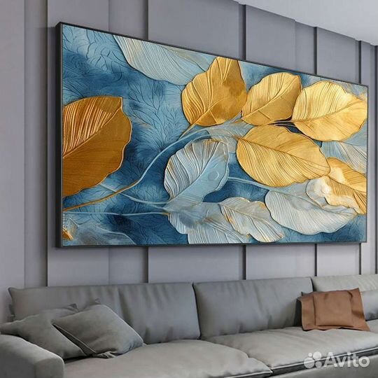 Текстурная картина Золотые листья маслом на холсте