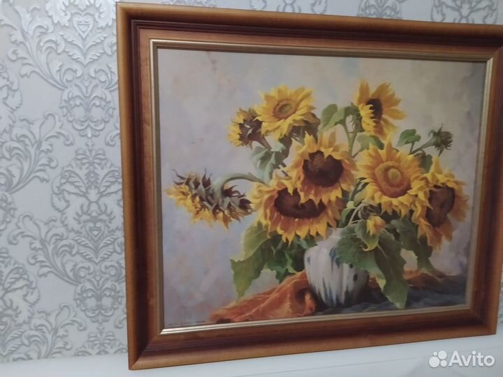Картина подсолнухи в рамке