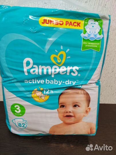 Pampers Памперсы Active baby-dry 3 (6-10 кг) 82 шт