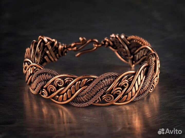 Браслет медный Проволока Wire wrap Ручная работа