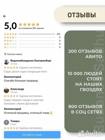 Доска садху медная с медными гвоздями