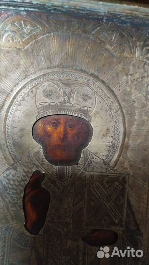 Икона, Николай Чудотворец, серебро 84,киот