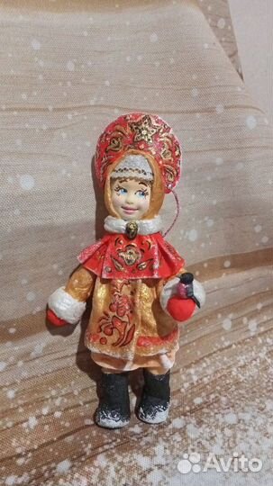 Новогодняя игрушка из ваты, куколка, снегурка