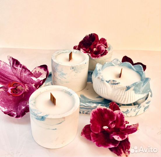 Ароматические свечи ручной работы в гипсе и стекле
