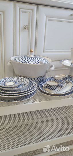 Супница кобольтовая сетка с золотом лфк