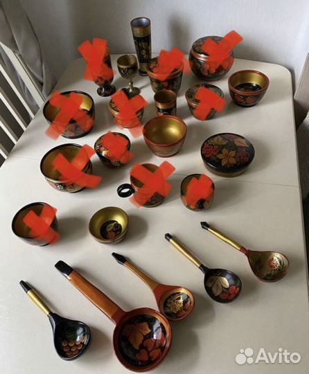 Посуда хохлома ложка шкатулка поднос