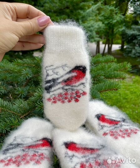 Детские пуховые варежки снегири