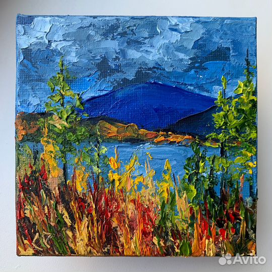 Картина маслом на холсте магнит горы осень пейзаж