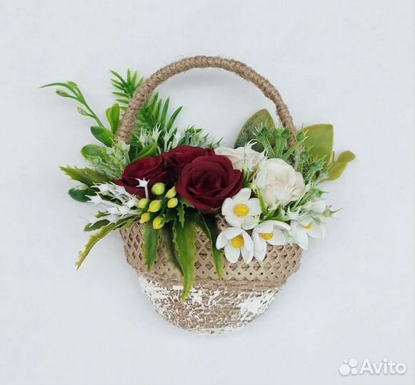 Корзина магнит с цветами.Ромашки,розочки.Подарок