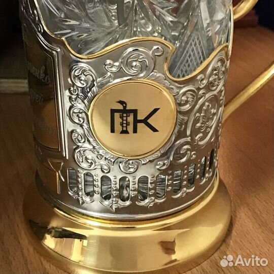 Подстаканник с хрустальным стаканом и гравировкой